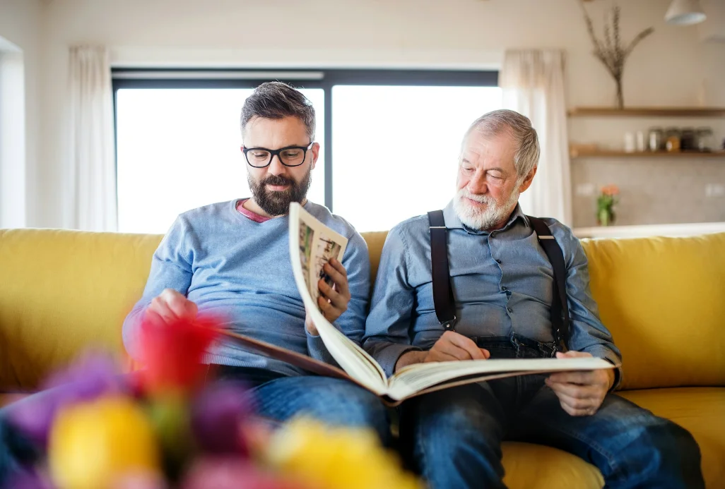 Parent or grandparent being recorded, mid-story